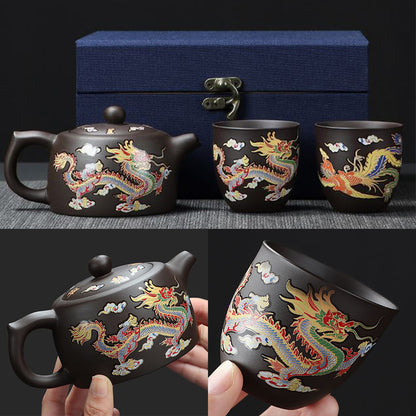 Traditional Handmade Chinese Tea Set: Teapot and 2 Cups