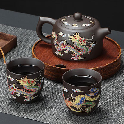 Traditional Handmade Chinese Tea Set: Teapot and 2 Cups